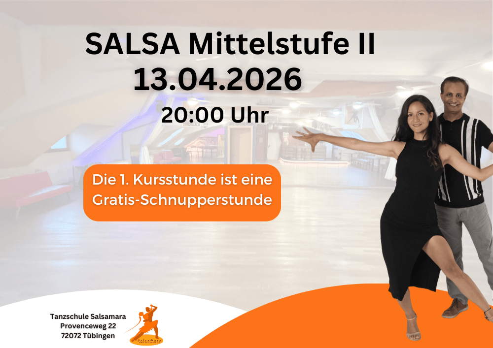 Salsa-Tänzer üben Mittelstufe-II-Figuren beim Kurs am 13. April 2026 in Tübingen bei der Tanzschule Salsamara